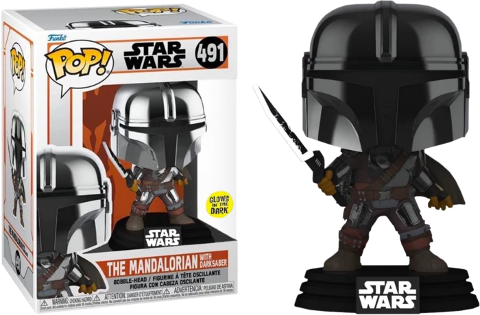Funko Star Wars: The Mandalorian - Mandalorian With DarkSaber Glow Metallic US Excl Pop! Vinyl Preorders
